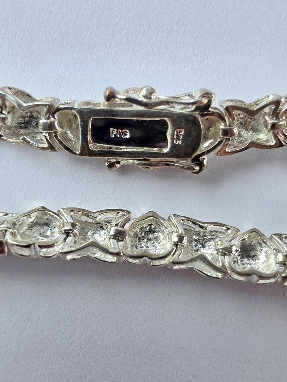 Sterling Silver FAS 925 Vintage Hugs & Kisses XO Heart Link Bracelet 7" - Picture 8 of 9
